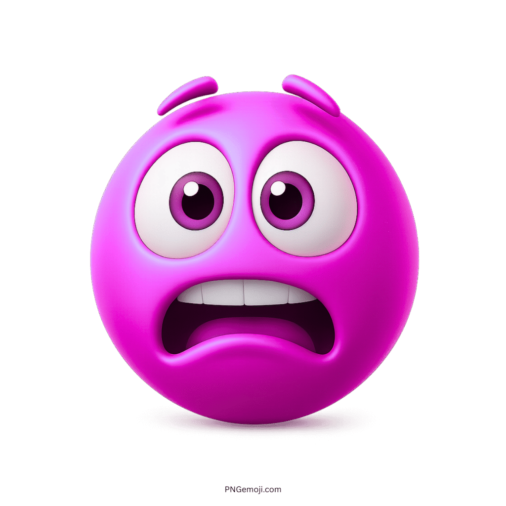 Purple emoji showing a frightened face with bulging eyes and anxious open mouth.