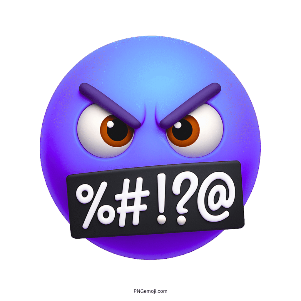 Purple angry swearing emoji with censored mouth and furious facial expression