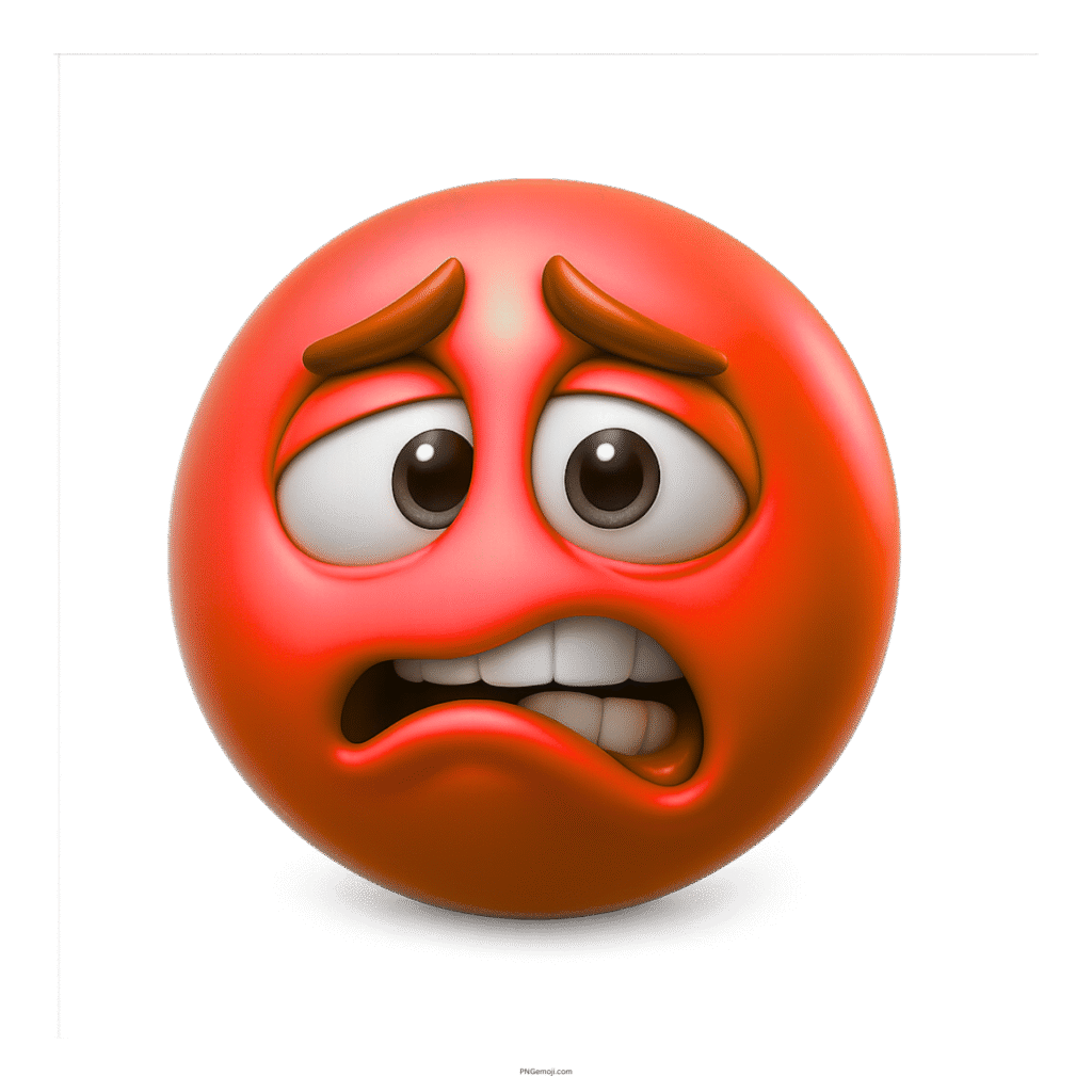 3D red emoji face with anxious eyes and trembling mouth showing fear and worry