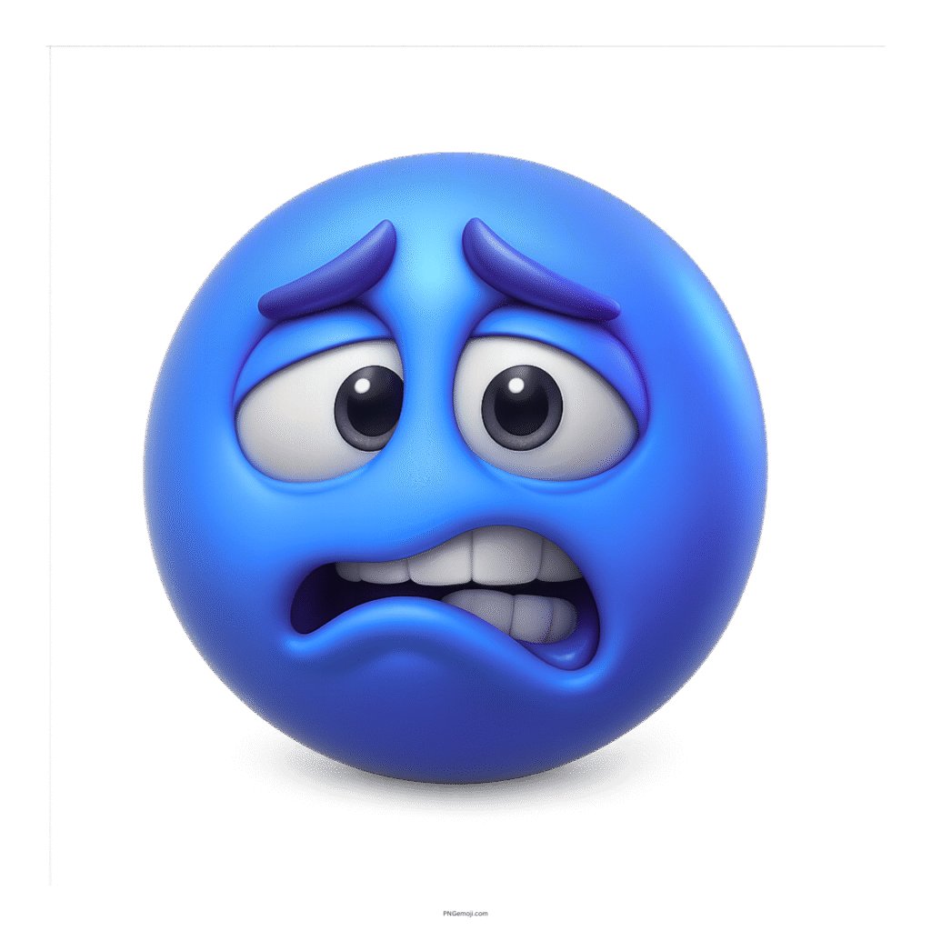 3D blue emoji with quivering lip showing sad and anxious facial expression