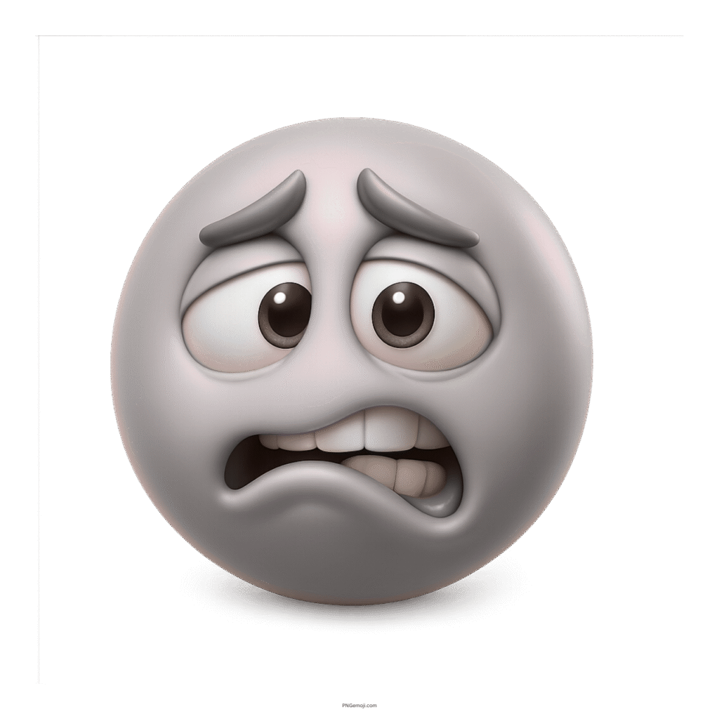 3D white emoji with quivering lips and distressed eyes showing worried emotion