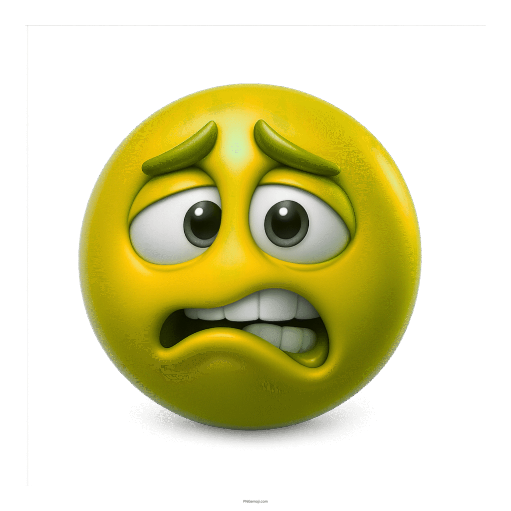 3D yellow emoji with anxious eyes and trembling lip showing nervous facial expression