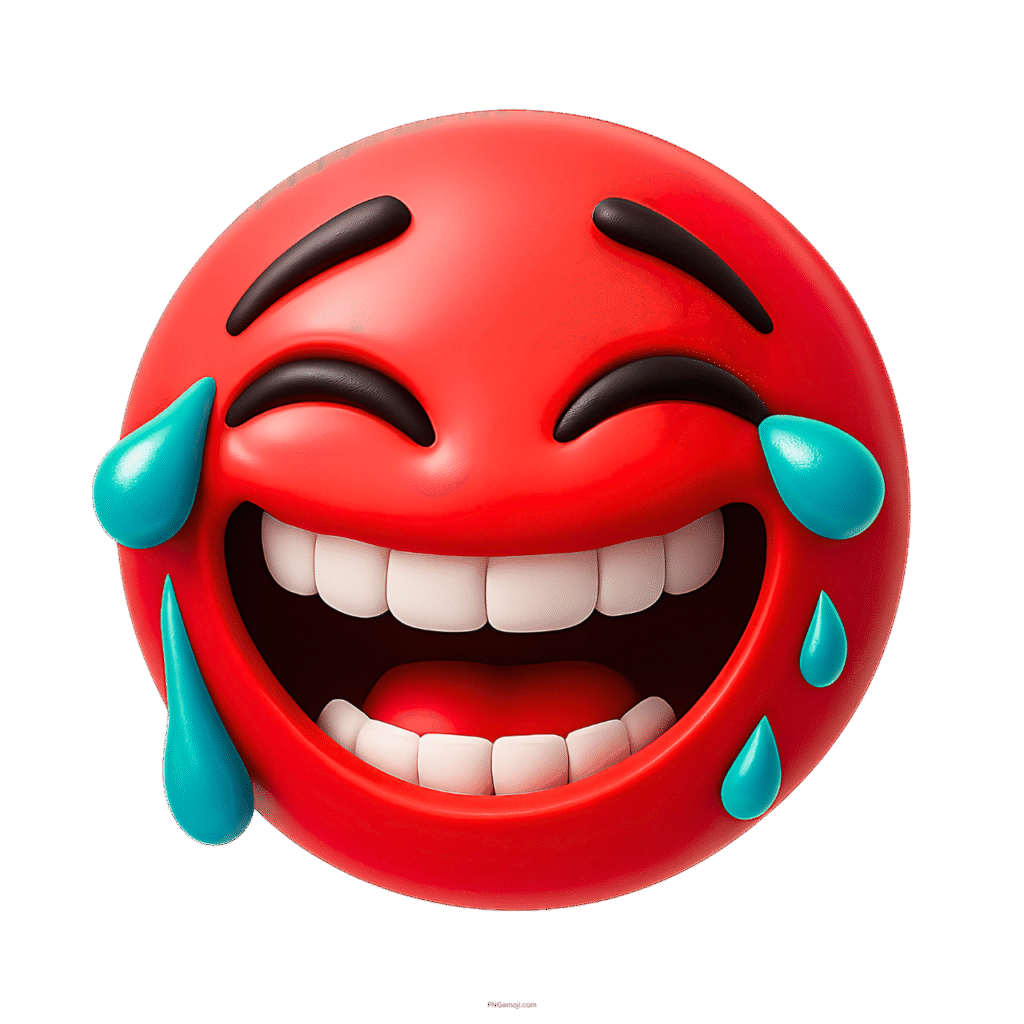 3D red emoji face laughing with joyful tears and big smiling mouth