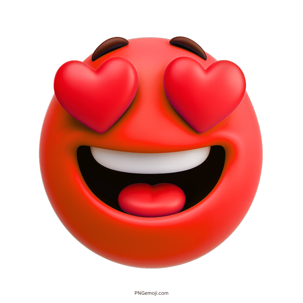 Red 3D emoji with heart eyes and passionate smiling face expression
