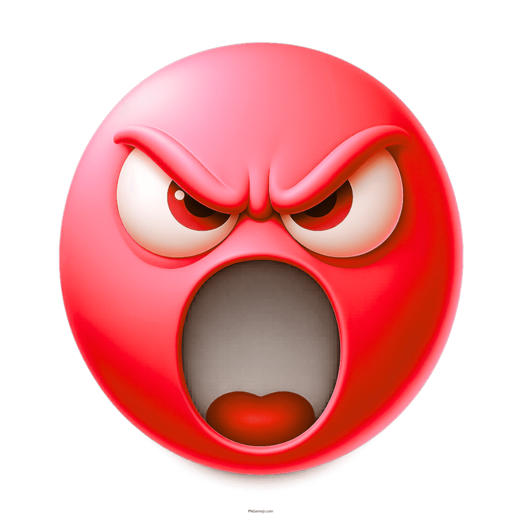 Red angry emoji with wide open mouth and intense screaming expression