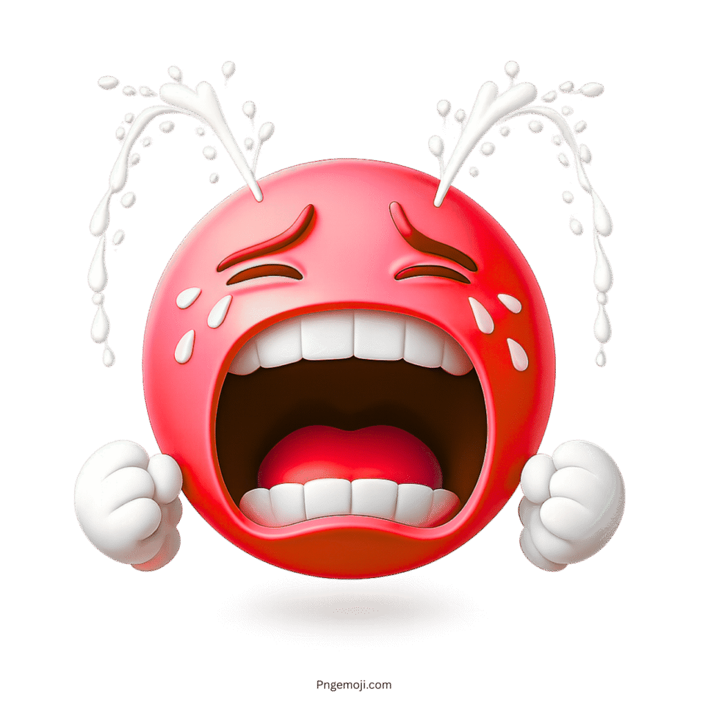 Red 3D emoji crying dramatically with fountains of tears and clenched fists in sorrow