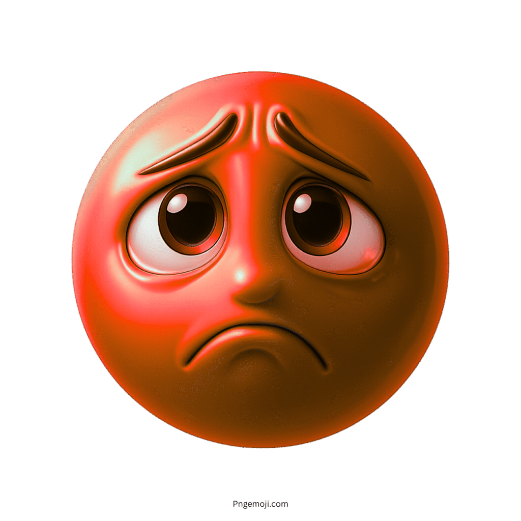 3D red sad emoji with shiny surface, teary eyes, and a deep frown