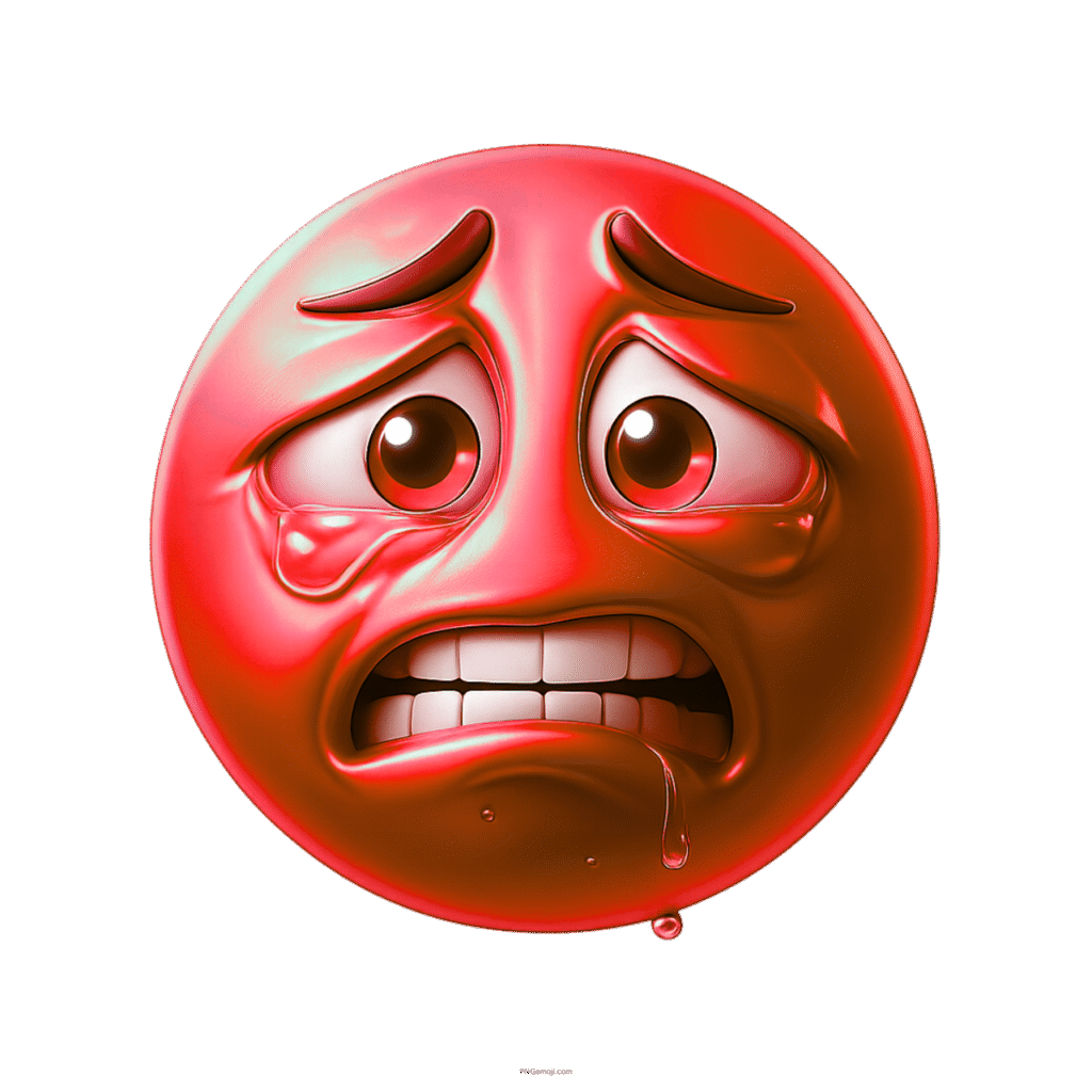 Red weary face emoji showing intense fear, emotional panic, anxiety, and nervous breakdown