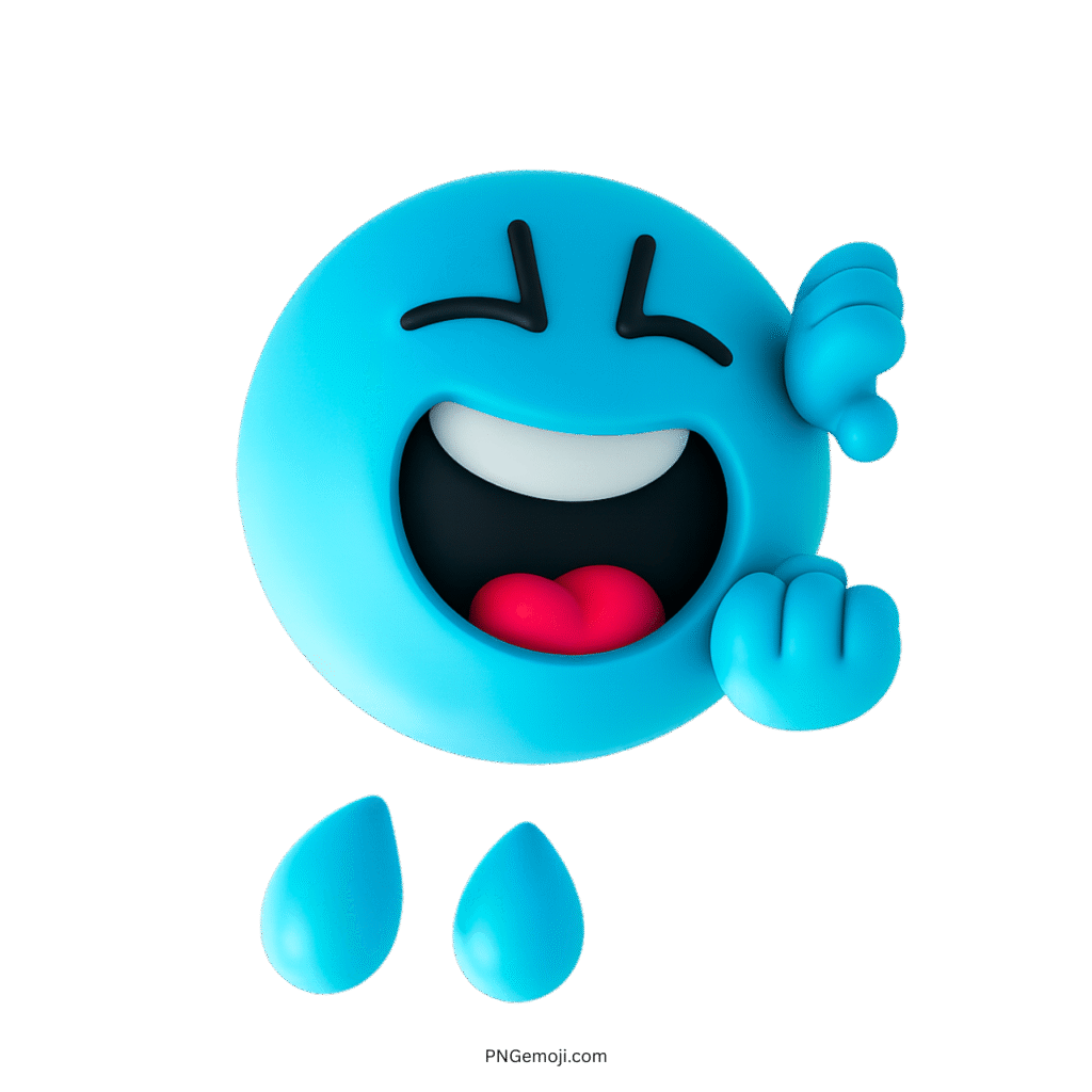 Blue 3D ROFL emoji laughing loudly with clenched hands and falling tears