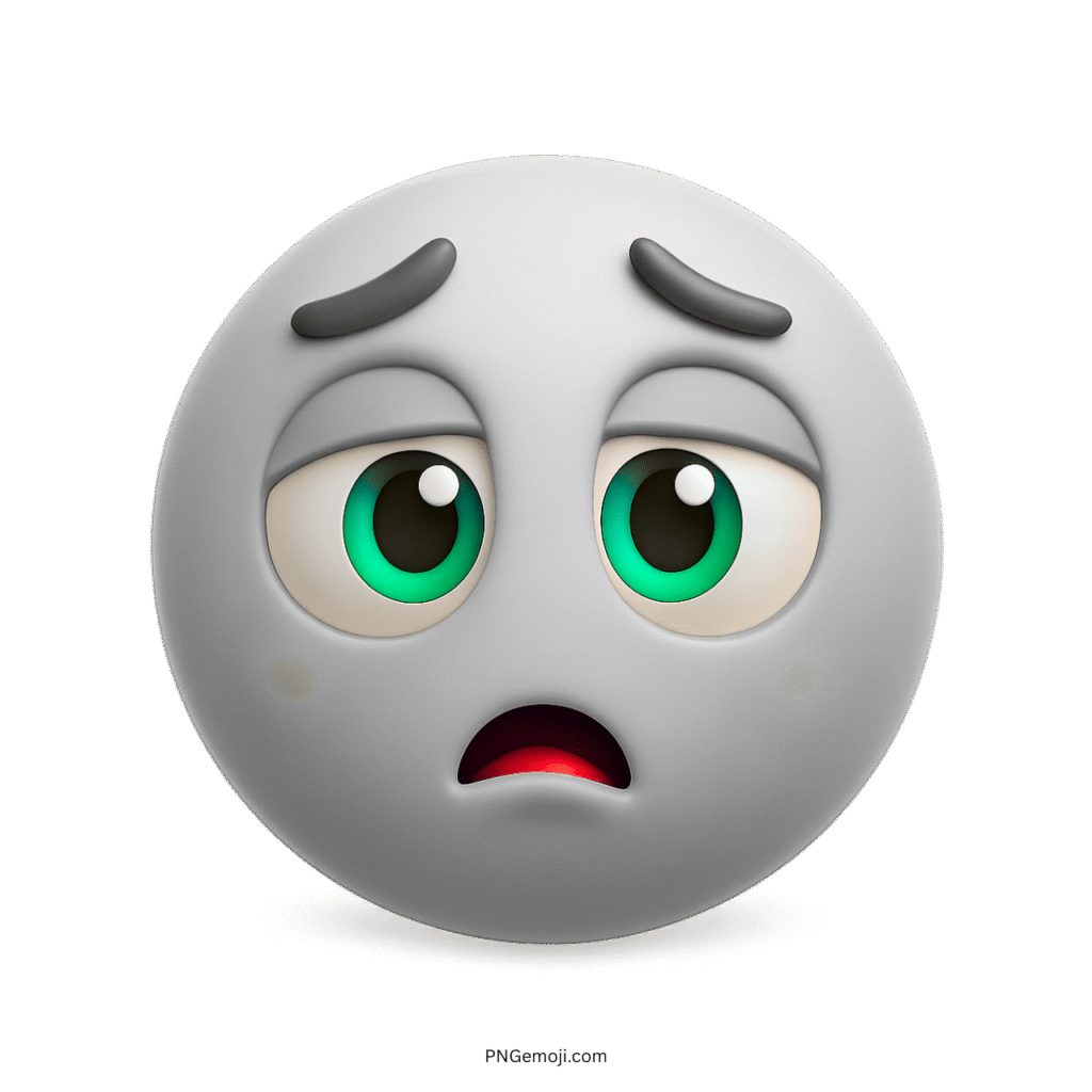 Gray underwhelmed emoji with tired eyes and sad expression showing emotional exhaustion