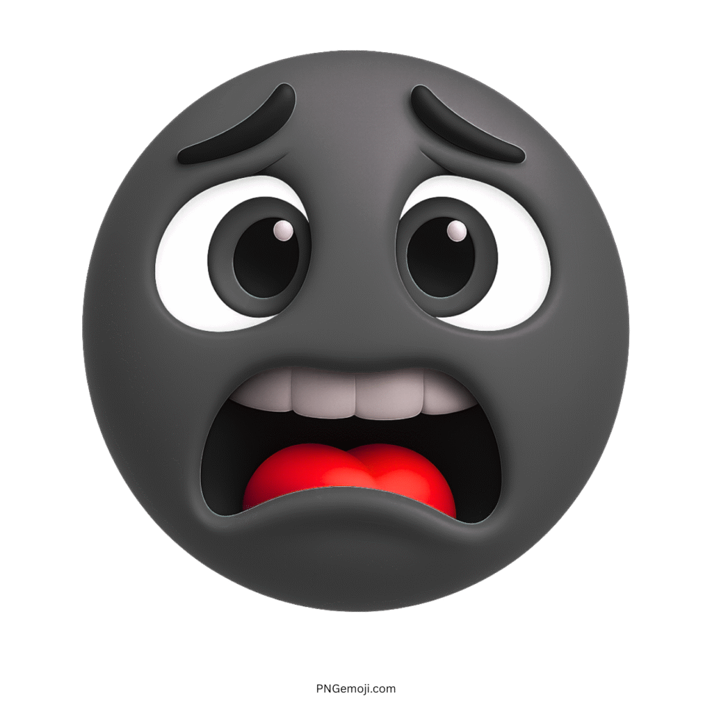Black emoji face showing fear with wide eyes, open mouth, and red tongue.
