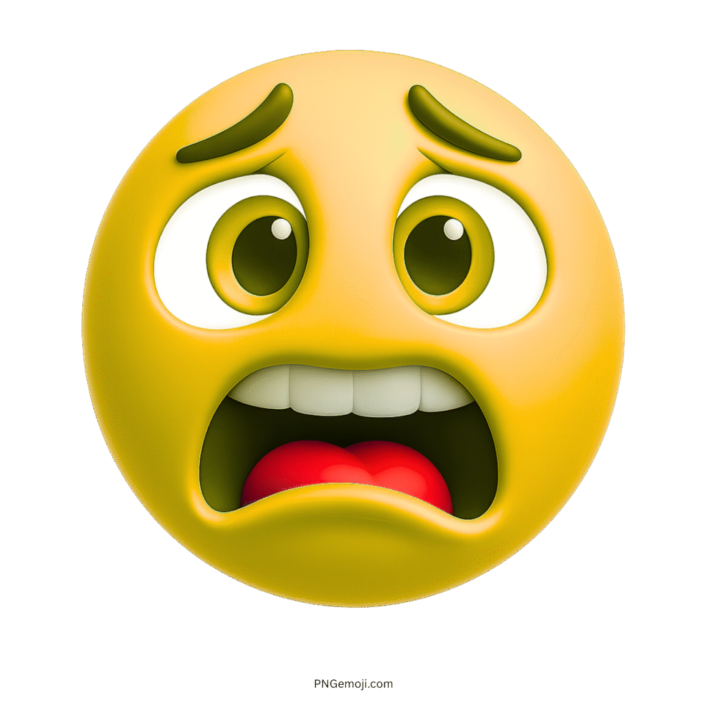 Scared eek emoji with wide eyes, raised eyebrows, and open mouth expression