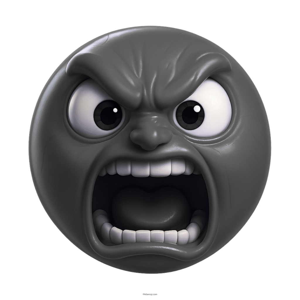 3D gray emoji showing intense anger with wide open mouth and furious expression