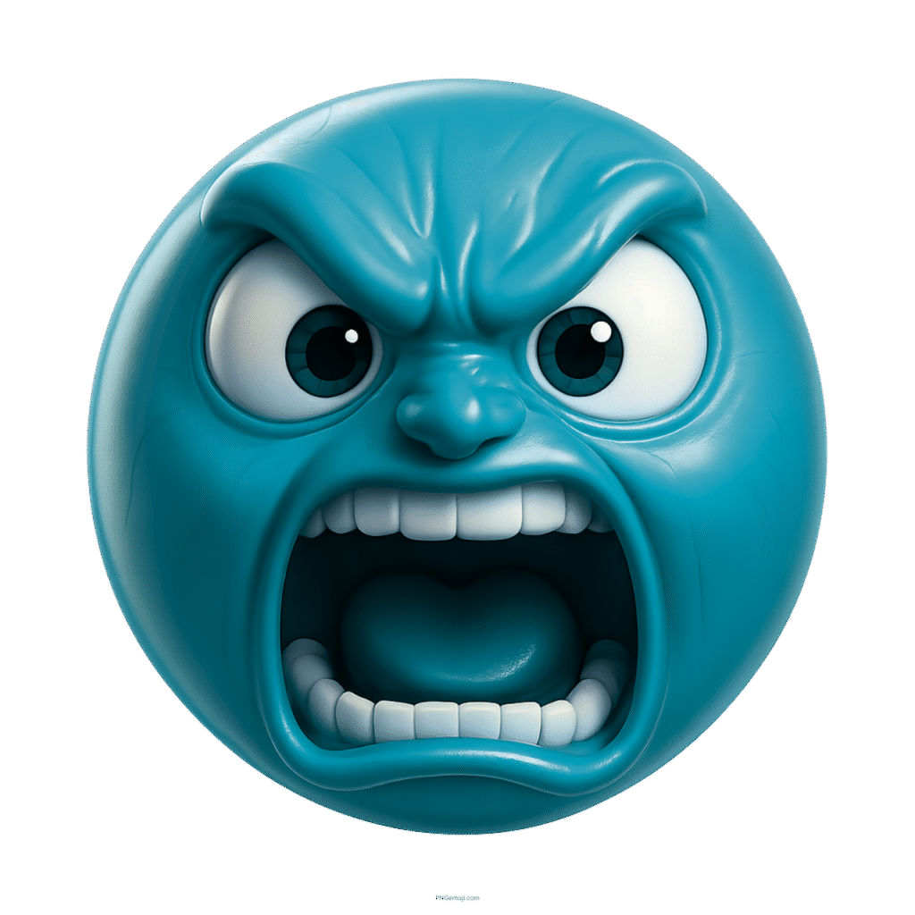 3D teal emoji with furious expression, clenched teeth, and wide screaming mouth