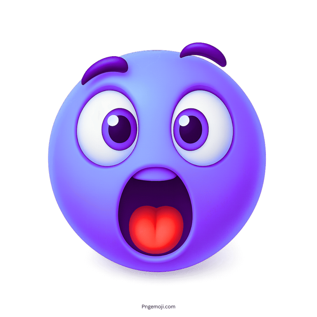 Shocked emoji with wide open mouth and surprised bulging eyes expression in blue tone