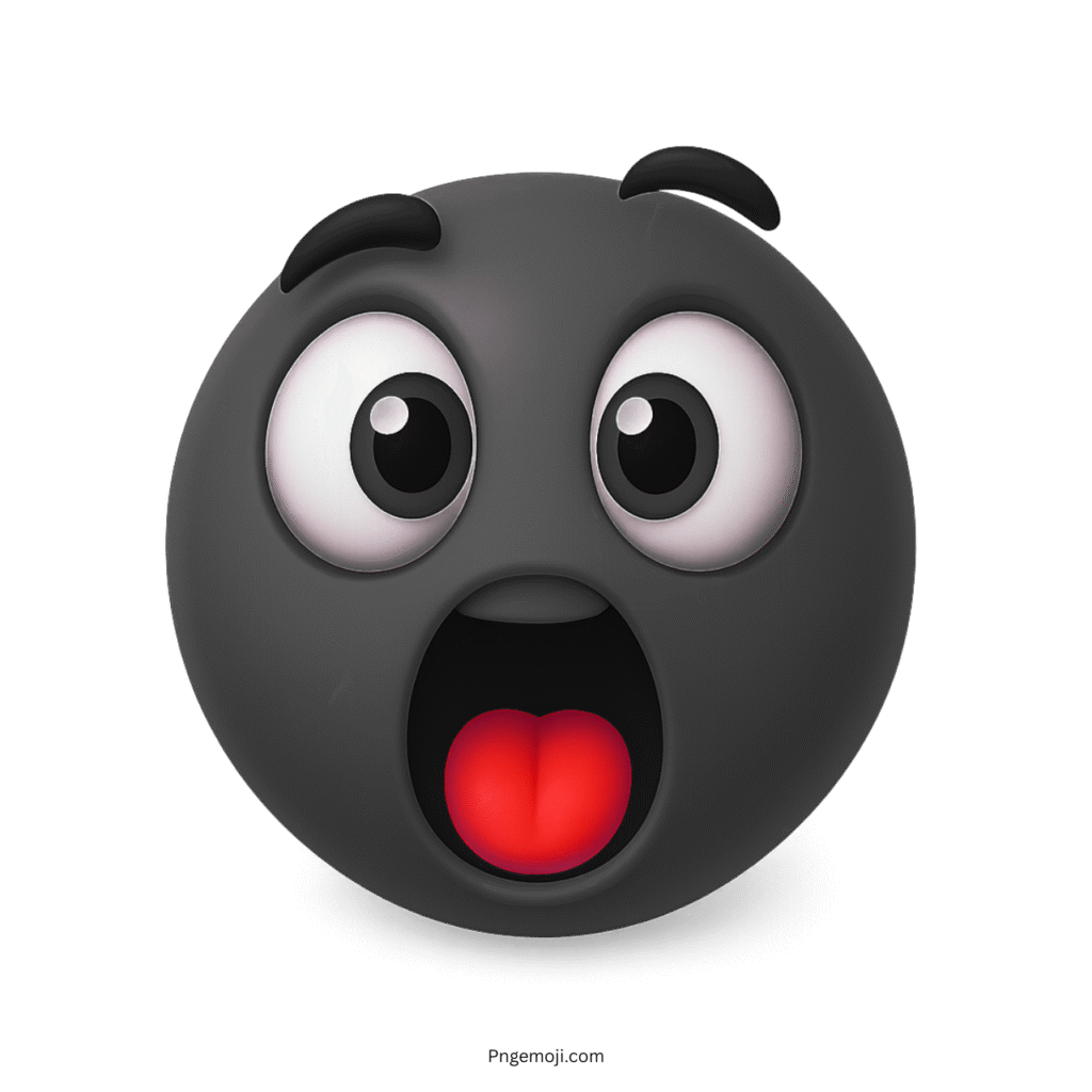 Matte black shocked emoji with big eyes and surprised open mouth