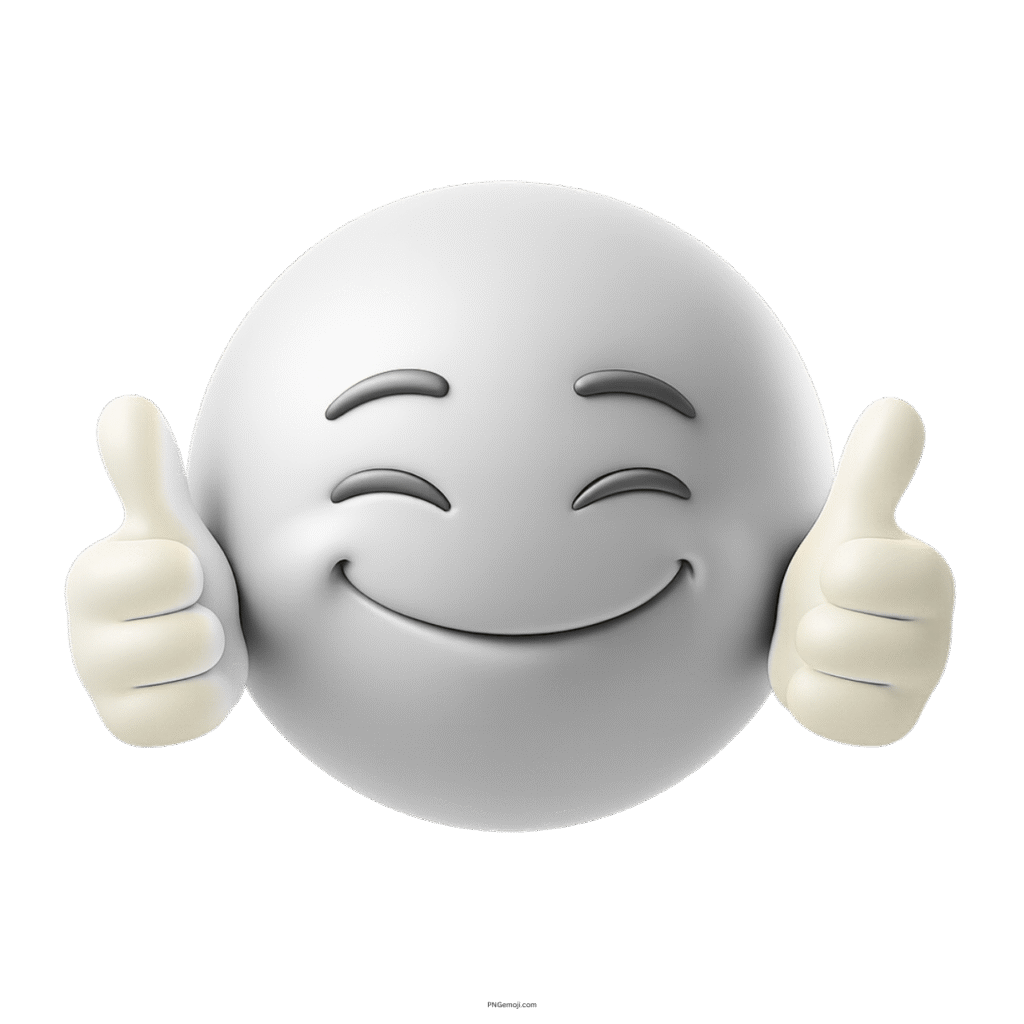 3D smiling emoji with thumbs up and happy hugging expression