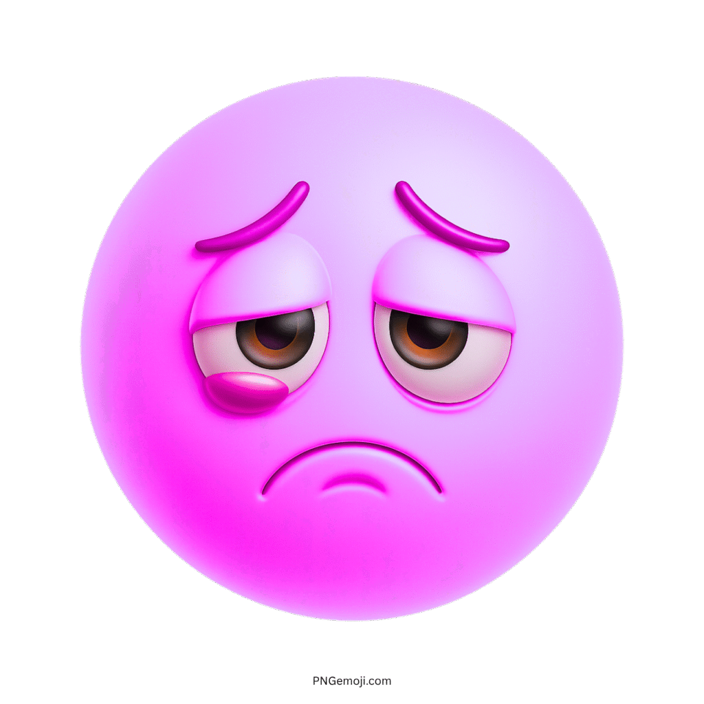 3D sad emoji face with droopy eyes and frown showing emotional pain or disappointment