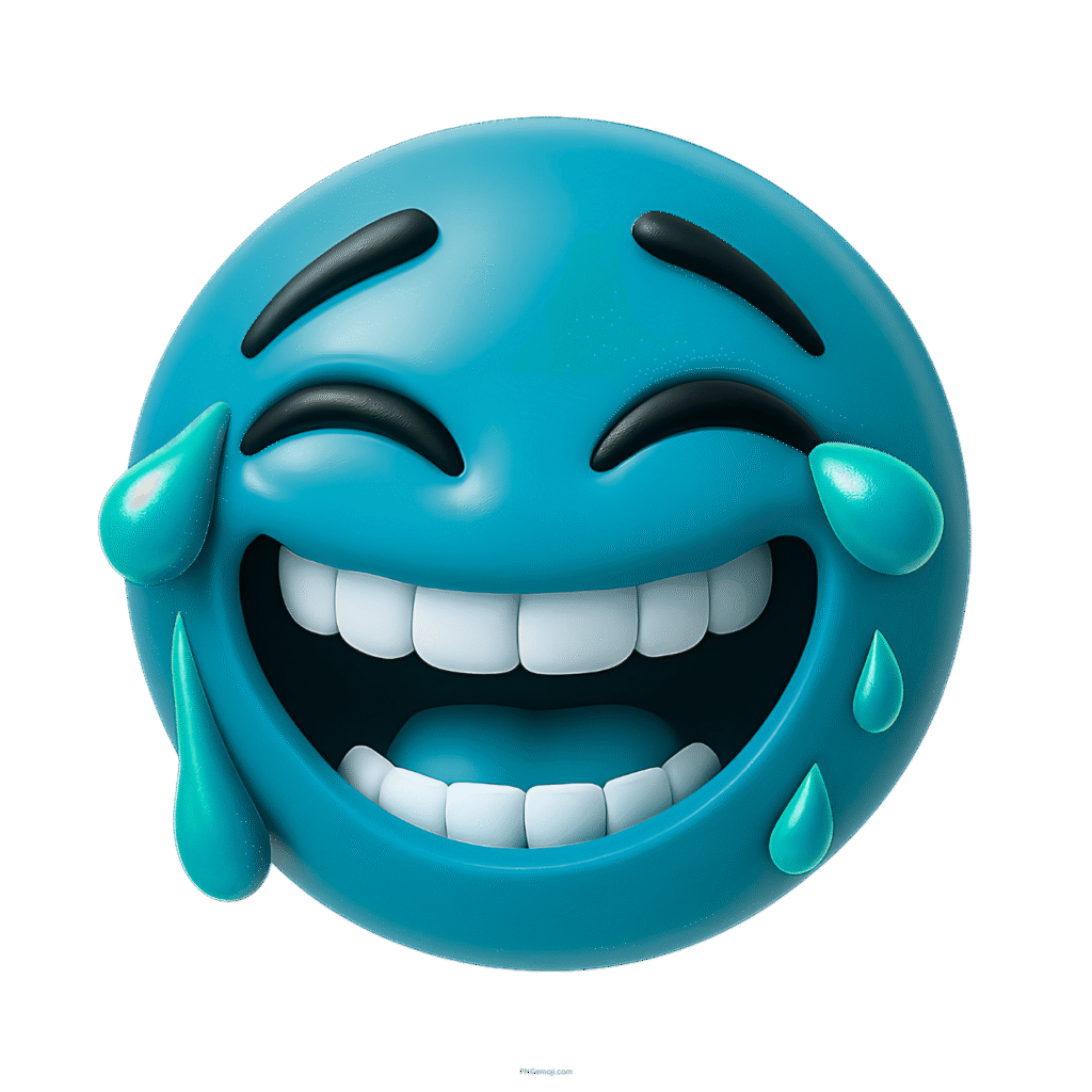 Teal blue 3D emoji laughing with expressive tears of joy and closed eyes