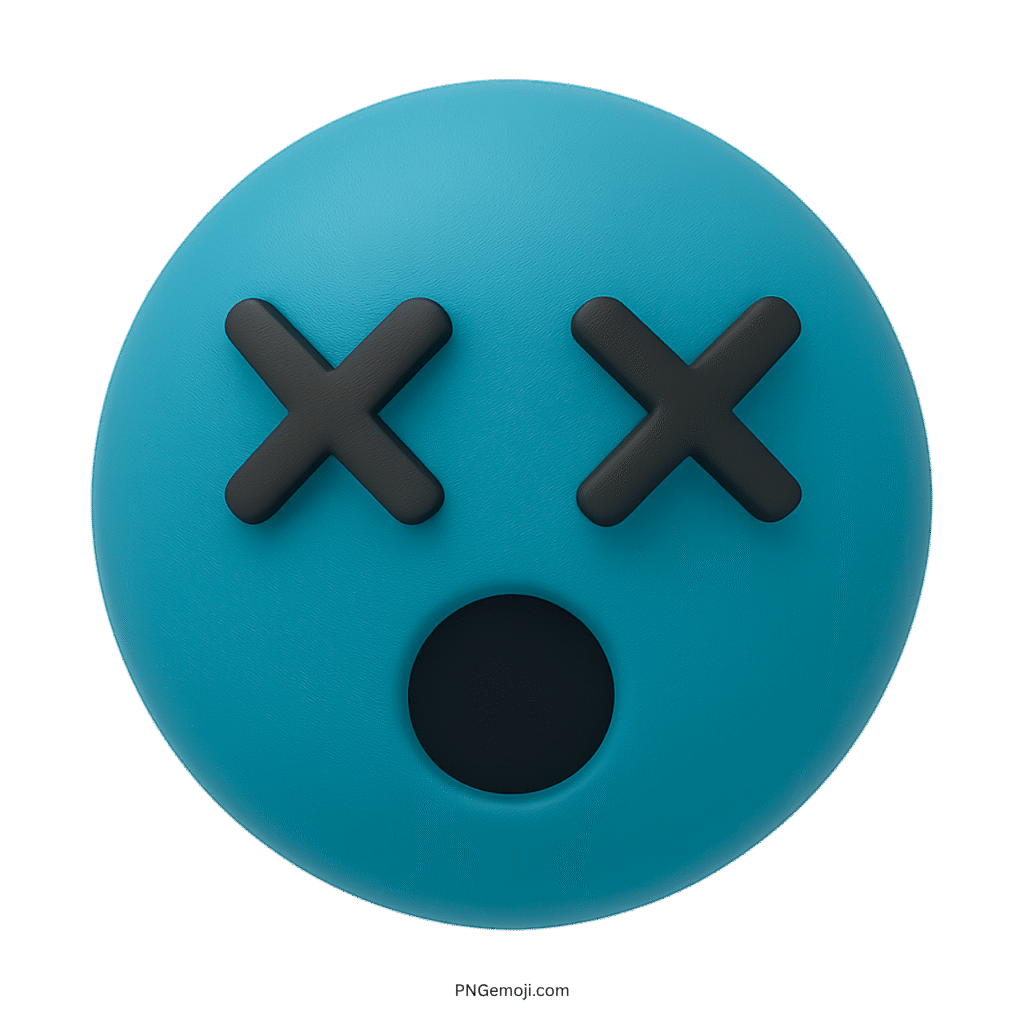 3D teal emoji with X eyes and open mouth showing surprised or silent reaction