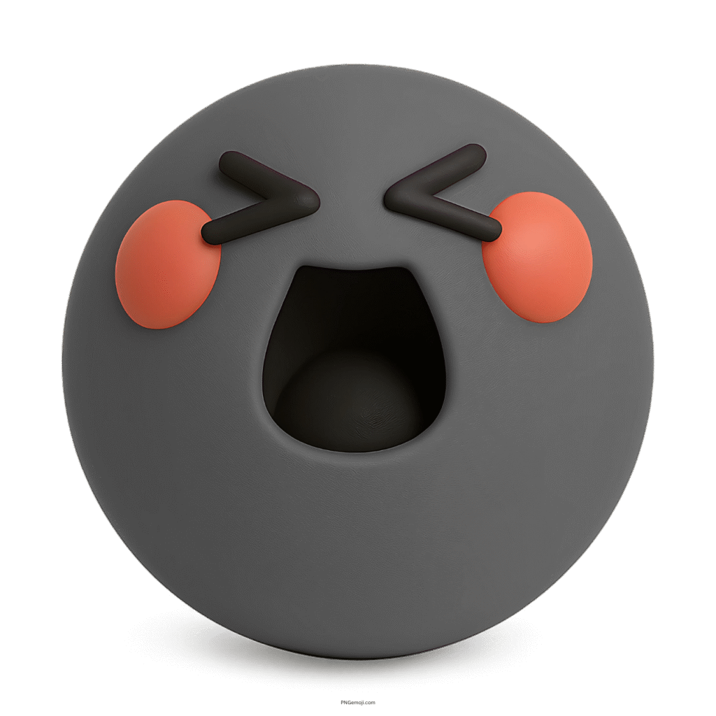3D TikTok happy screaming grey emoji with big mouth and blush cheeks expression