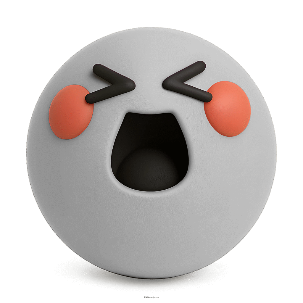 3D white emoji screaming with joy and red blush cheeks for TikTok reactions