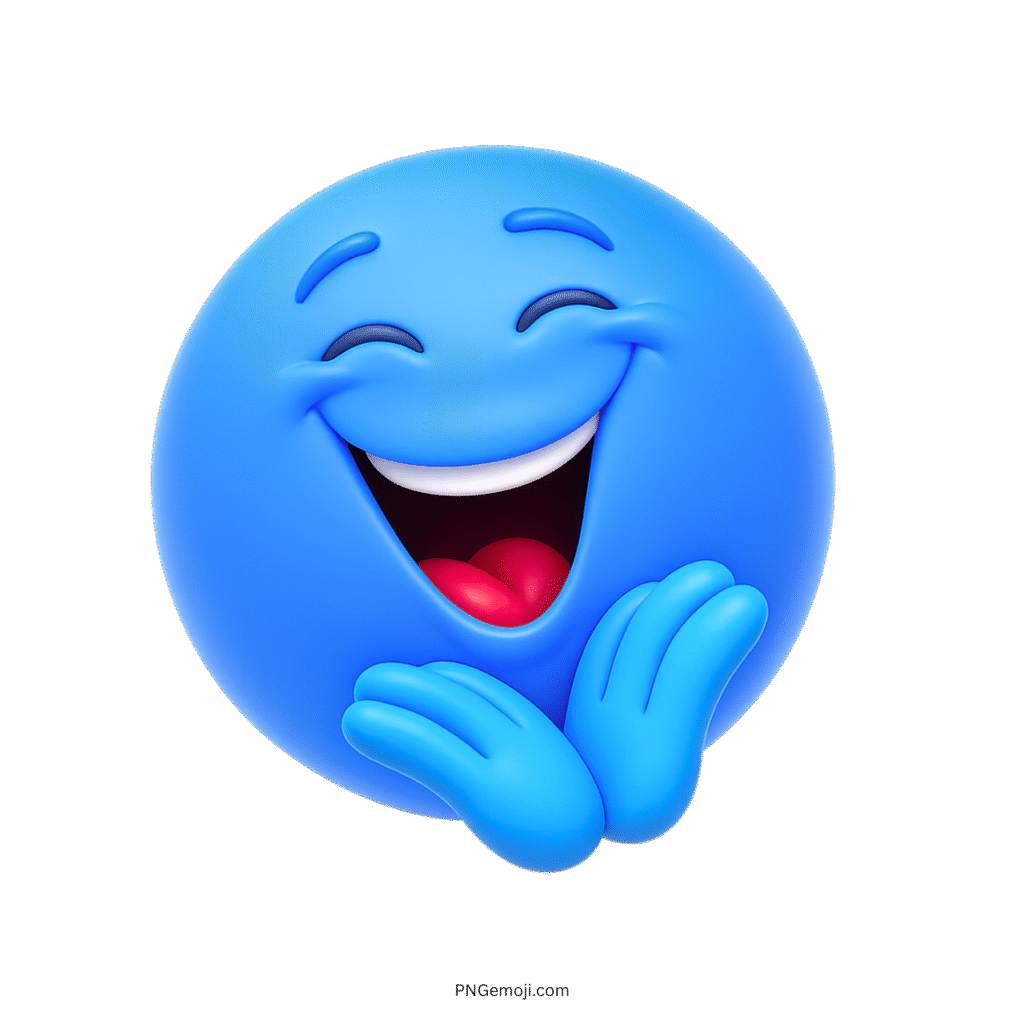 Too funny 3D emoji with laughing face and cute hand pose in blue color