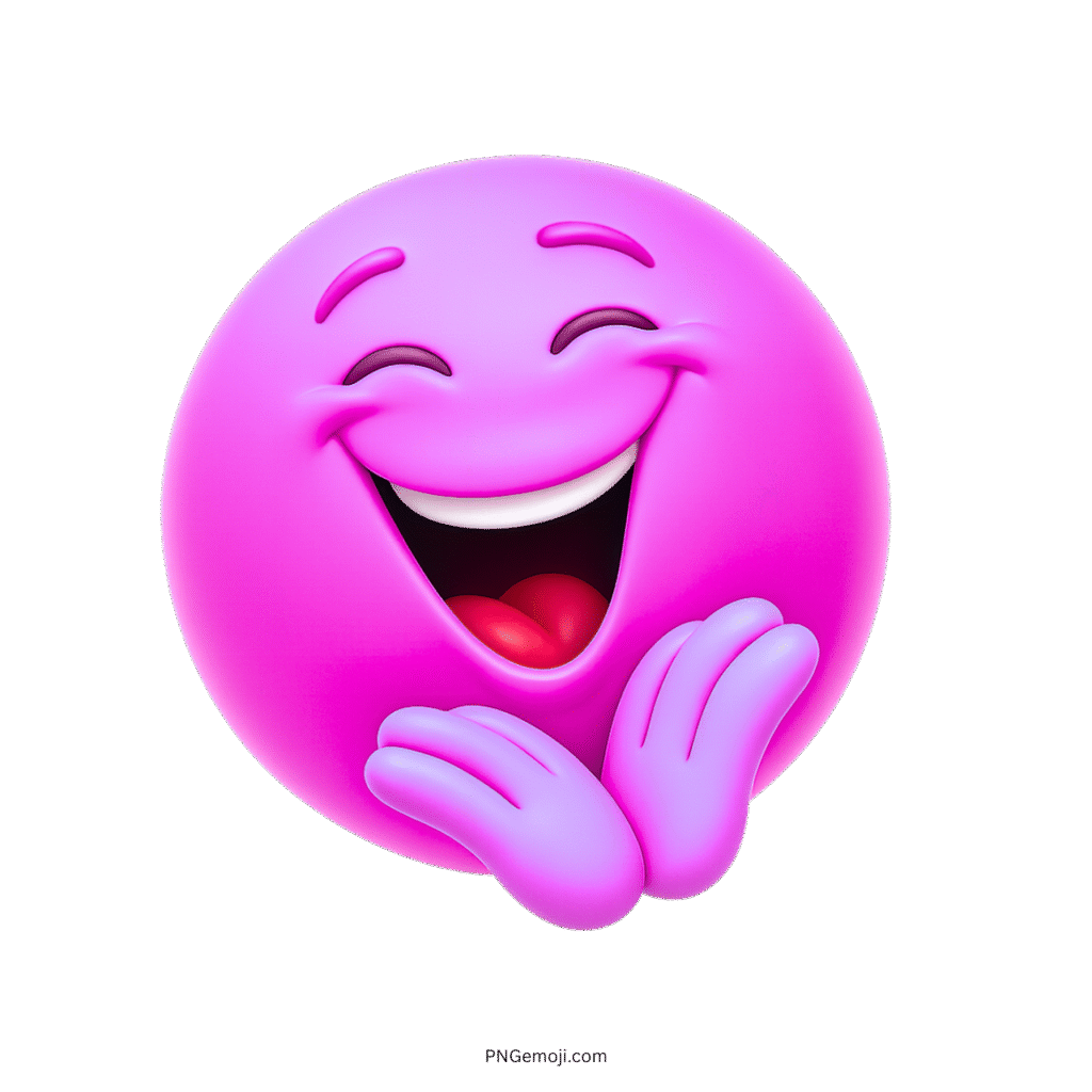 Too funny pink emoji with laughing face and hands under chin