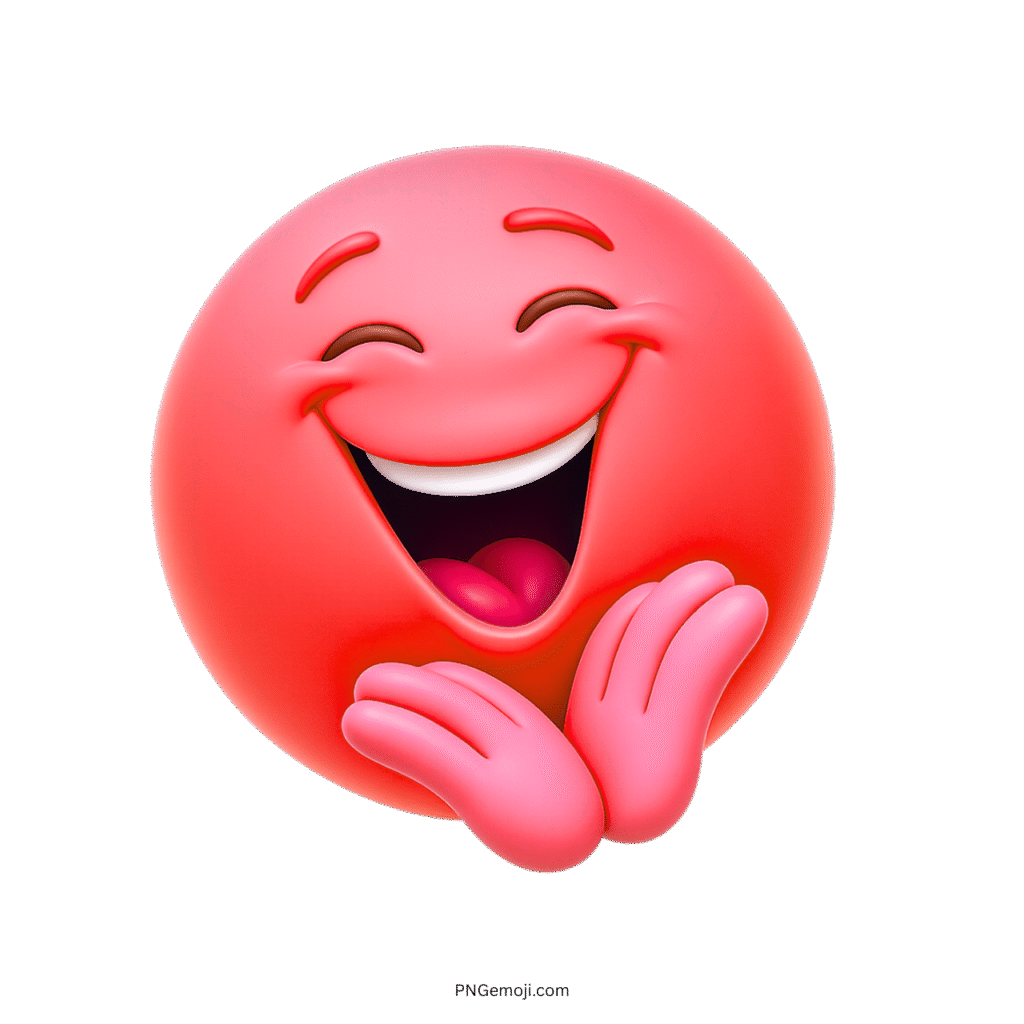 Too funny red emoji laughing with big smile and cute hands