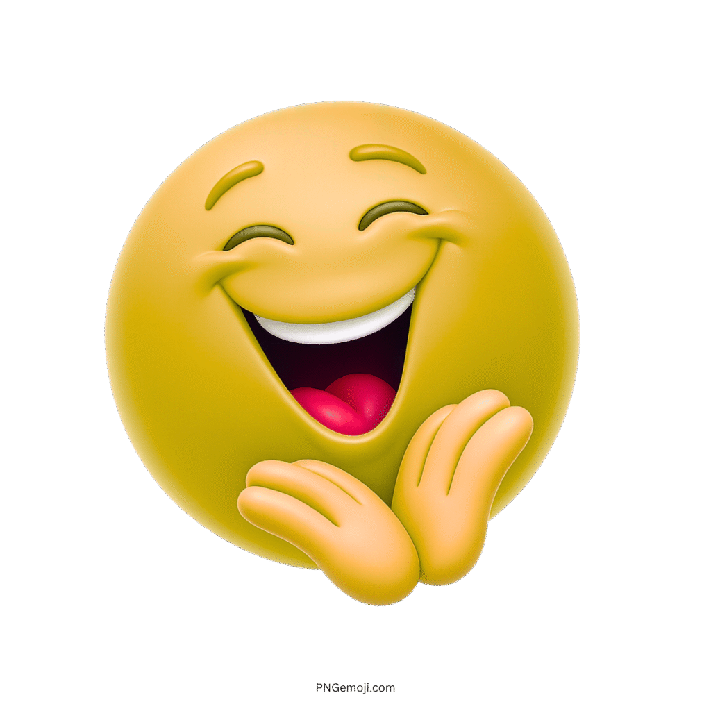 Too funny yellow 3D emoji with big laugh and hand gesture