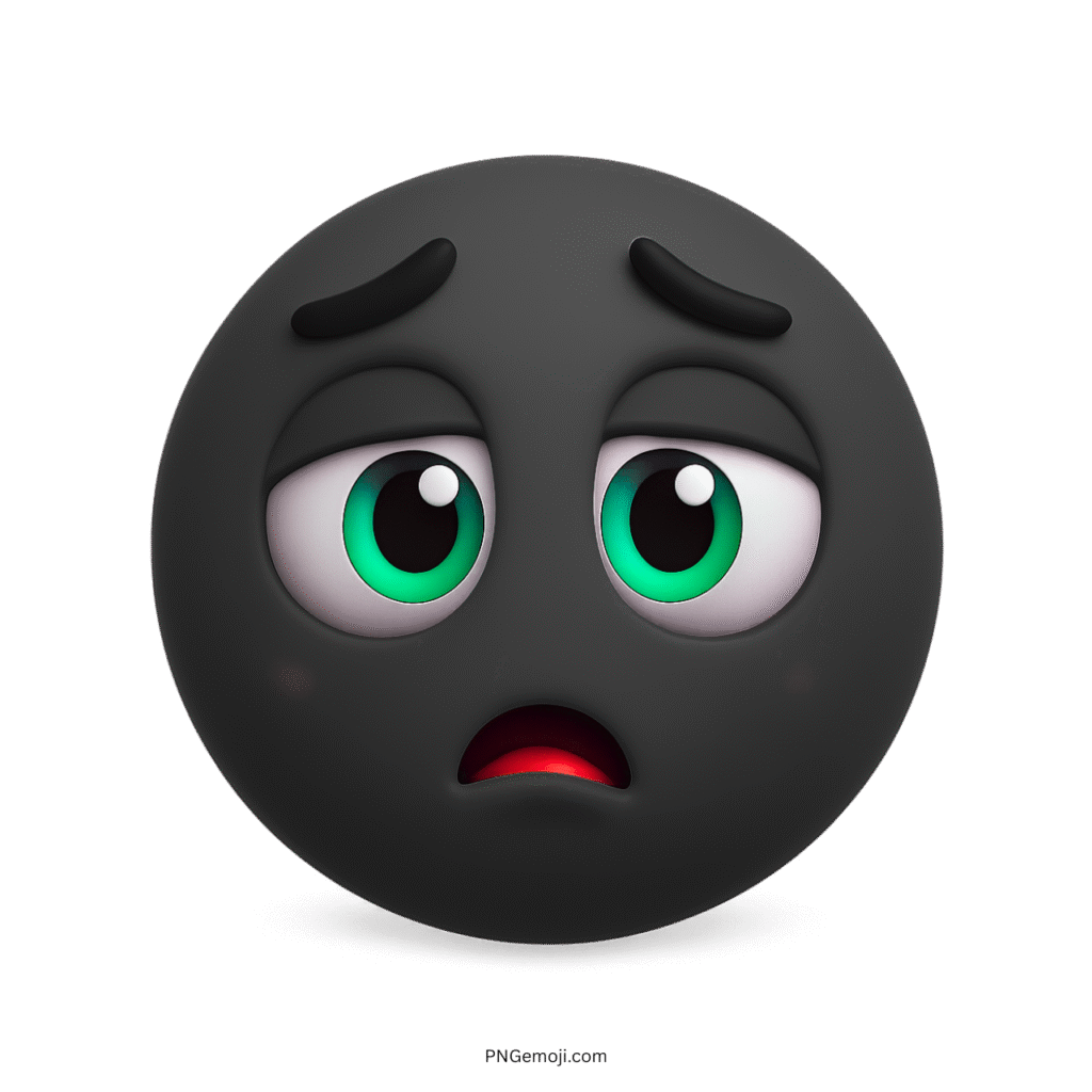 Underwhelmed 3D black emoji with sad eyes and emotionally tired facial expression