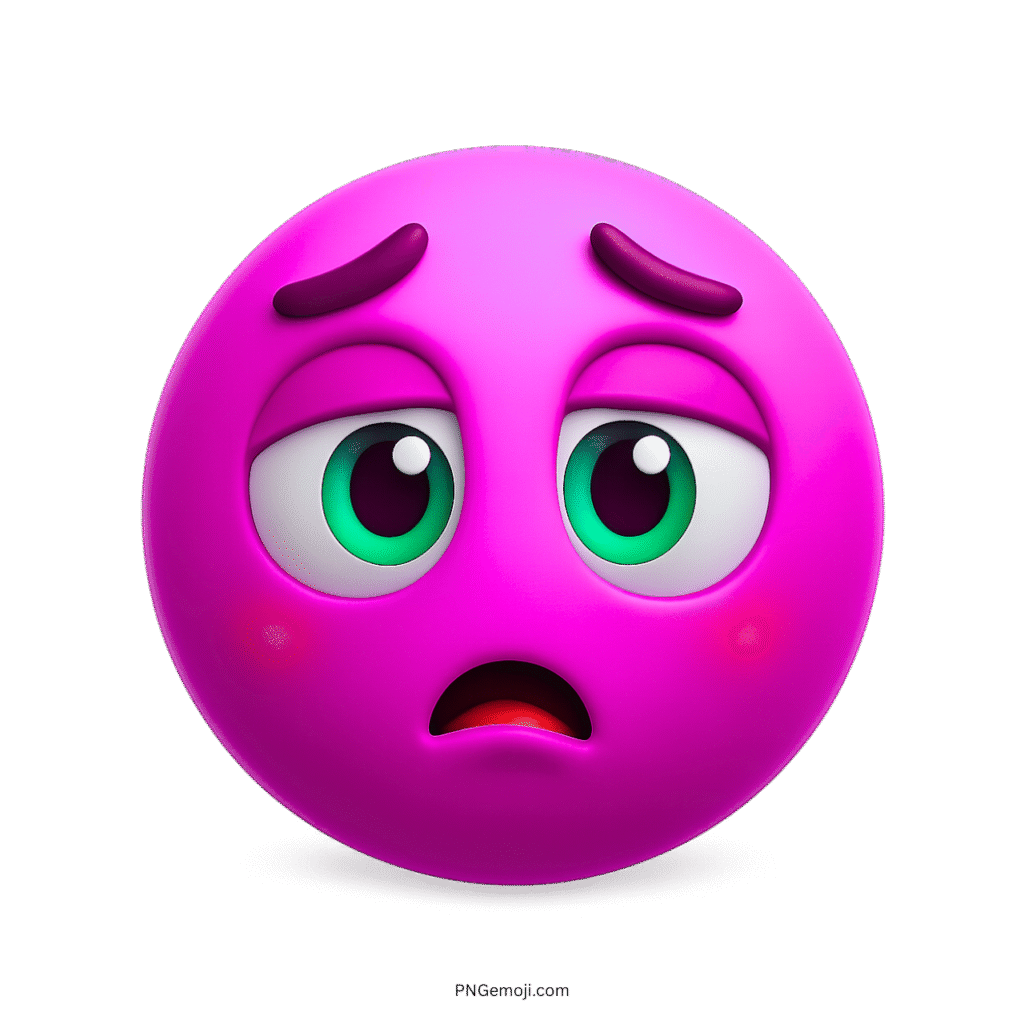 Pink emoji with tired eyes and frowning sad underwhelmed cartoon face