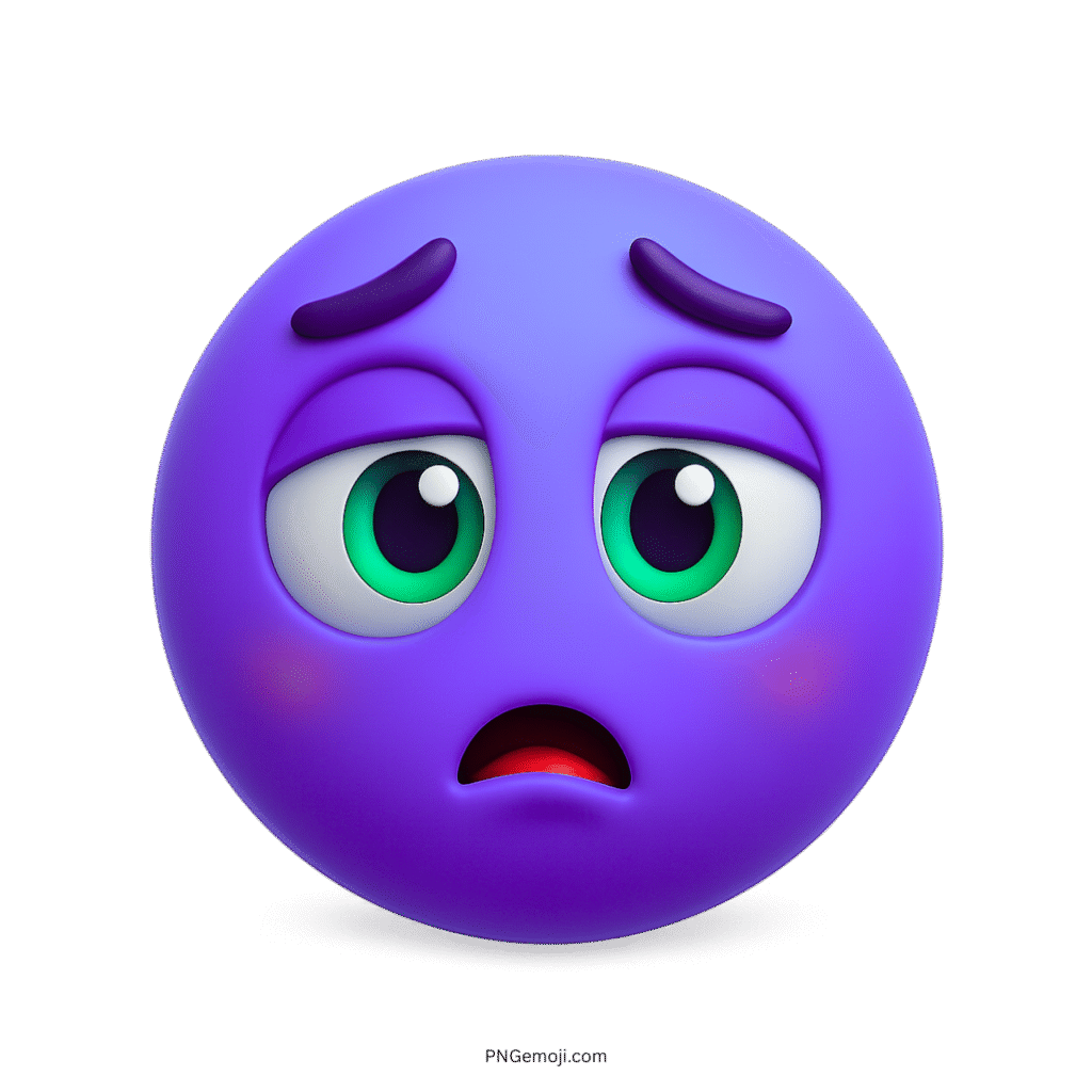 Underwhelmed purple emoji face showing sadness, disappointment, and low energy expression