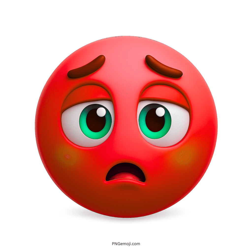 Underwhelmed 3D red emoji with anxious eyes and deeply exhausted sad expression