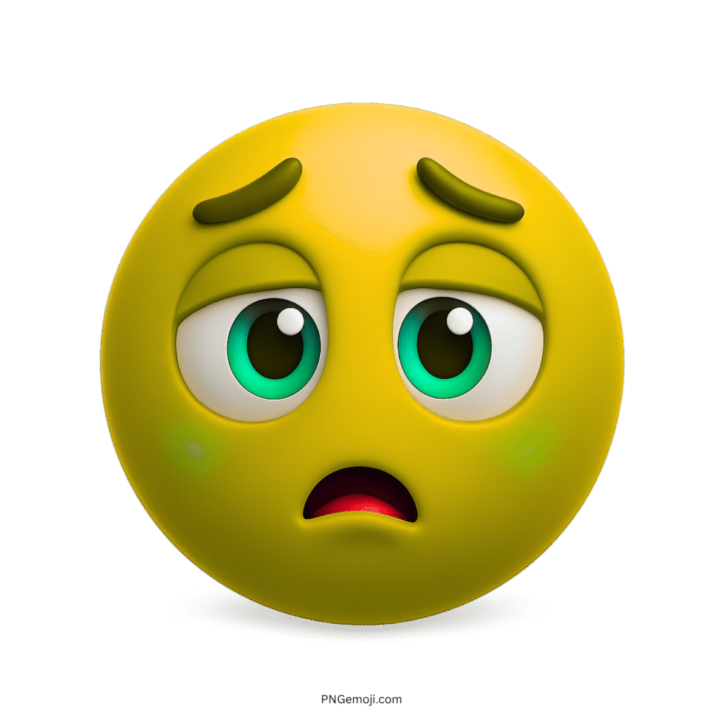 Underwhelmed 3D yellow emoji with droopy eyes and confused emotional facial expression