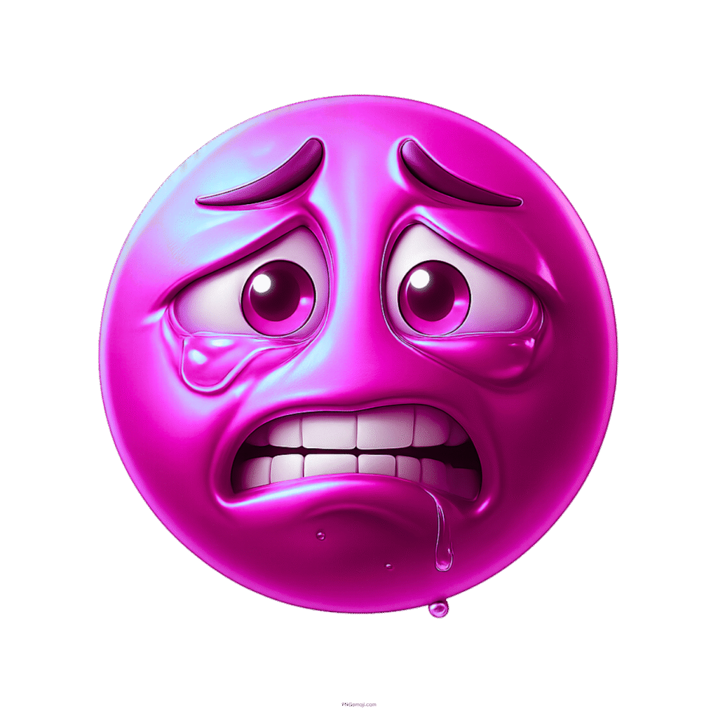 Magenta weary face emoji with teary eyes, clenched teeth, and drooling mouth in 3D