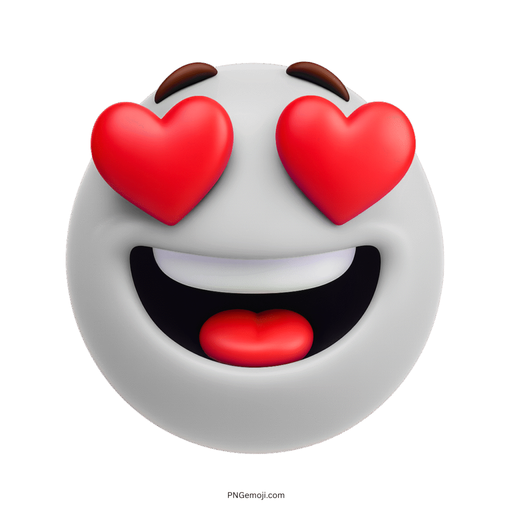 White 3D emoji with red heart eyes and joyful romantic facial expression