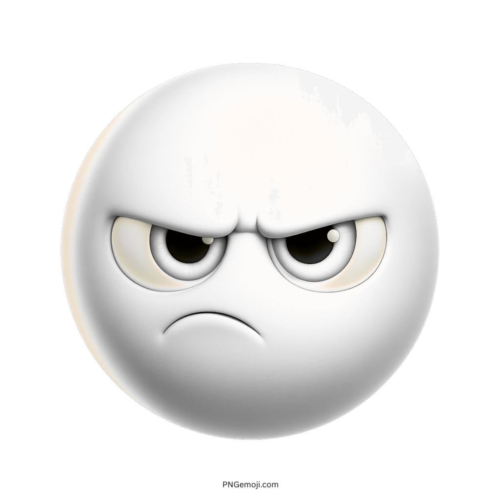 White emoji face showing serious anger with dark cartoon eyes and grumpy expression