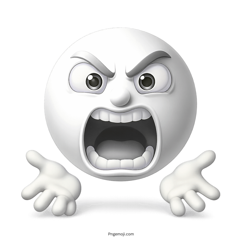 White emoji screaming in anger with furious expression and raised cartoon hands