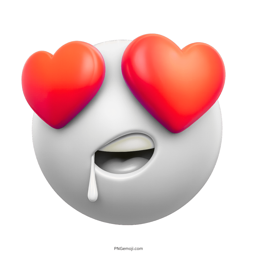 White emoji with heart eyes and drool expressing love or deep admiration