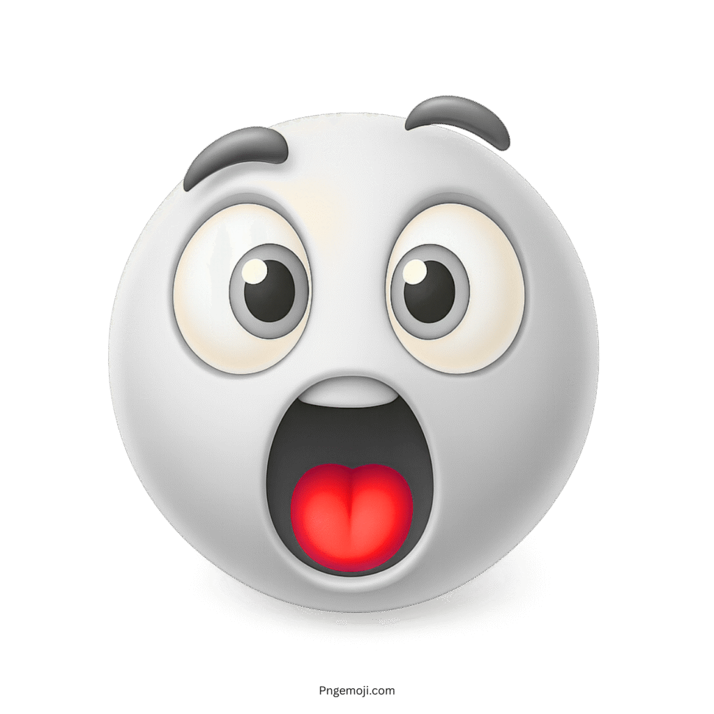 Shocked white emoji with open mouth and surprised eyes for expressive reactions