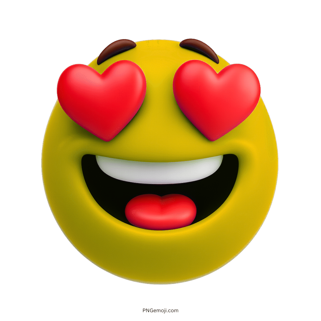 Yellow 3D emoji with heart-shaped eyes and joyful lovestruck expression