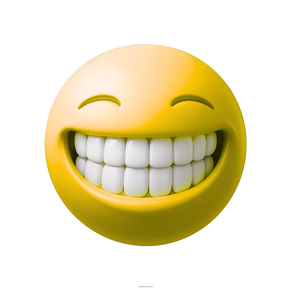 3D yellow happy emoji with white teeth and smiling closed eyes expression