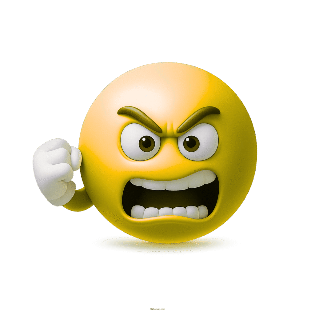 3D yellow emoji angrily shaking fist with intense old man-style expression