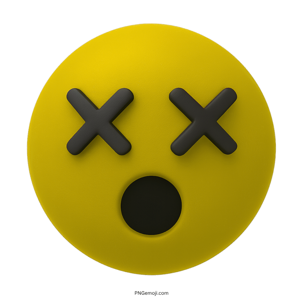 3D yellow hushed face emoji with X eyes and open mouth expression
