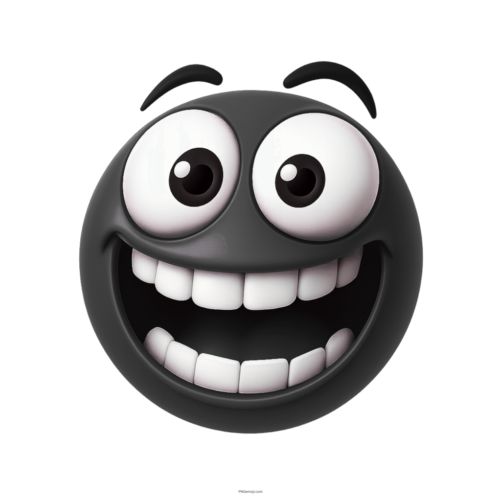 Zany black emoji with bulging eyes, wide teethy grin, and cartoonish expression.