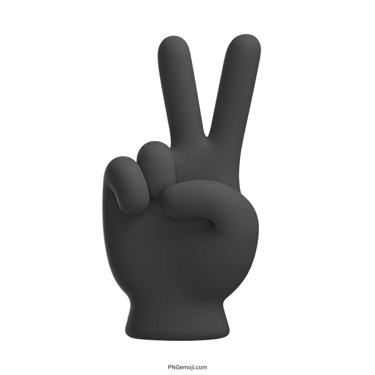 3D black peace emoji hand symbol with two fingers up in PNG format
