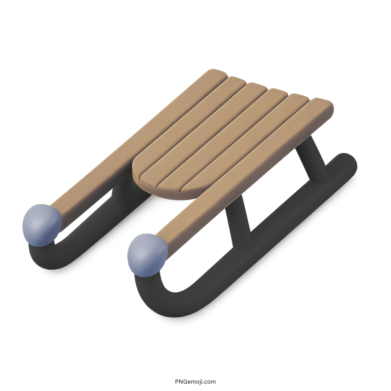 3D black sled emoji with wooden slats and blue tips on transparent background