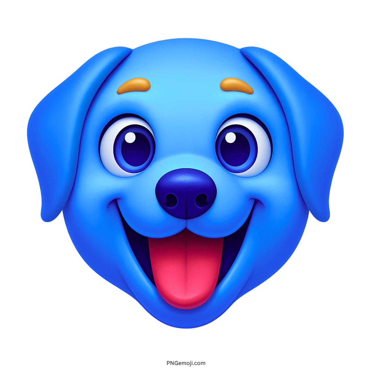 3D cartoon blue dog emoji with happy face and tongue out on transparent background