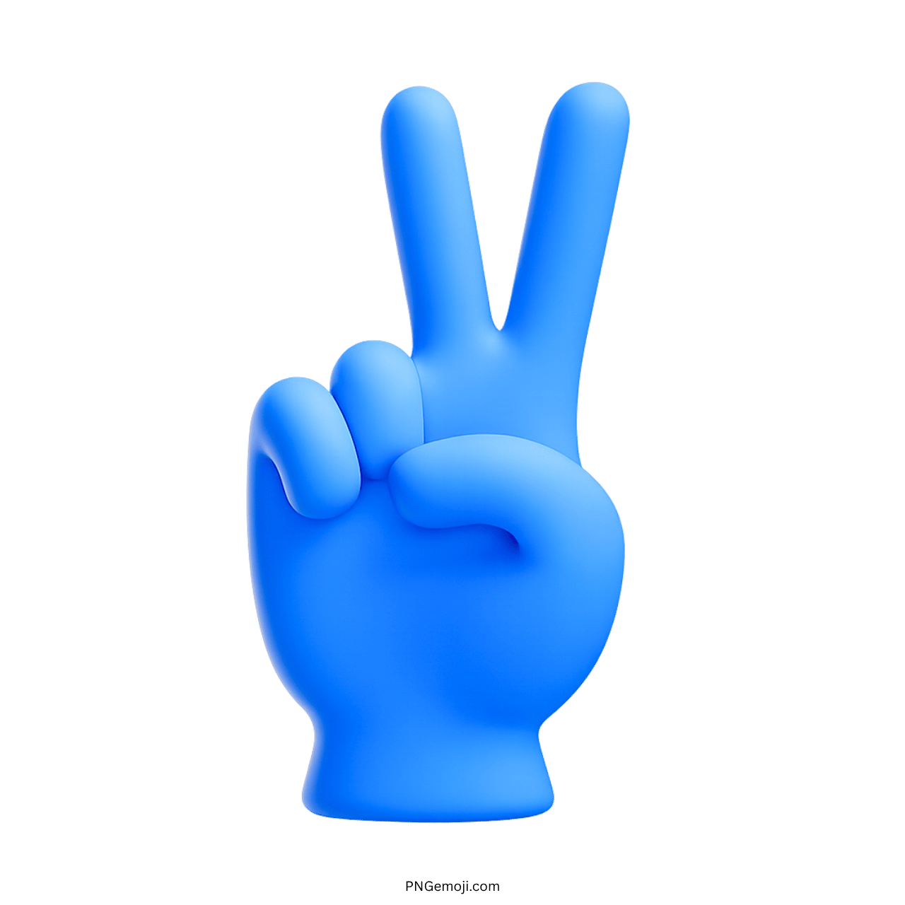 3D blue peace hand emoji symbol with fingers up on transparent background